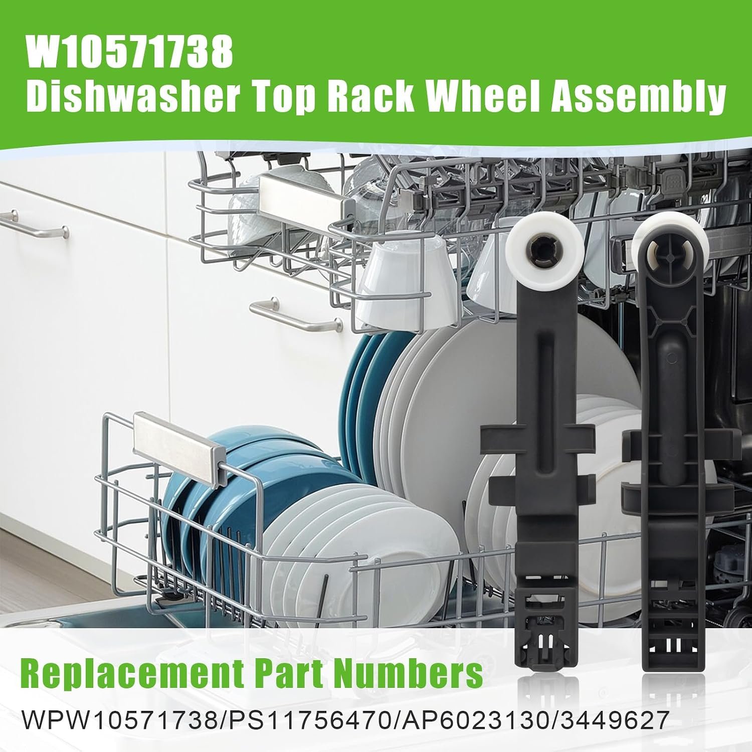 W10571738 Dishwasher Upper Dishrack Adjuster and Wheel Assembly Replacement for Whirlpool Maytag Dishwasher PS11756470, WPW10571738,AP6023130, 3449627 (4pack) - Image 3