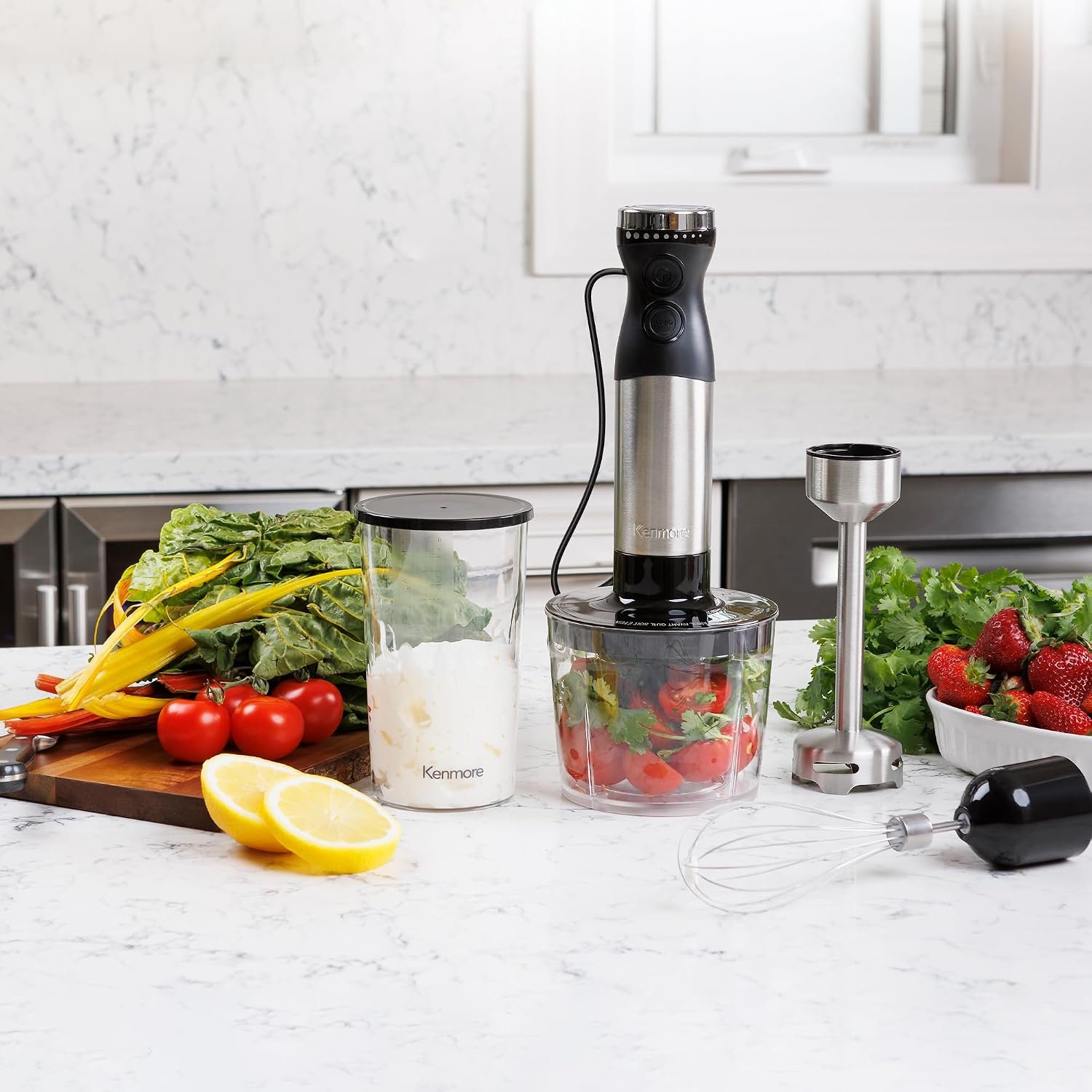 Kenmore Immersion Hand Blender Mixer Variable Speed Handheld Blending Stick Smoothie Food Chopper Whisk 700mL Beaker Lid Baby Food Red Sauces Puree Soup Quad Blade Kitchen Black Silver - Image 9