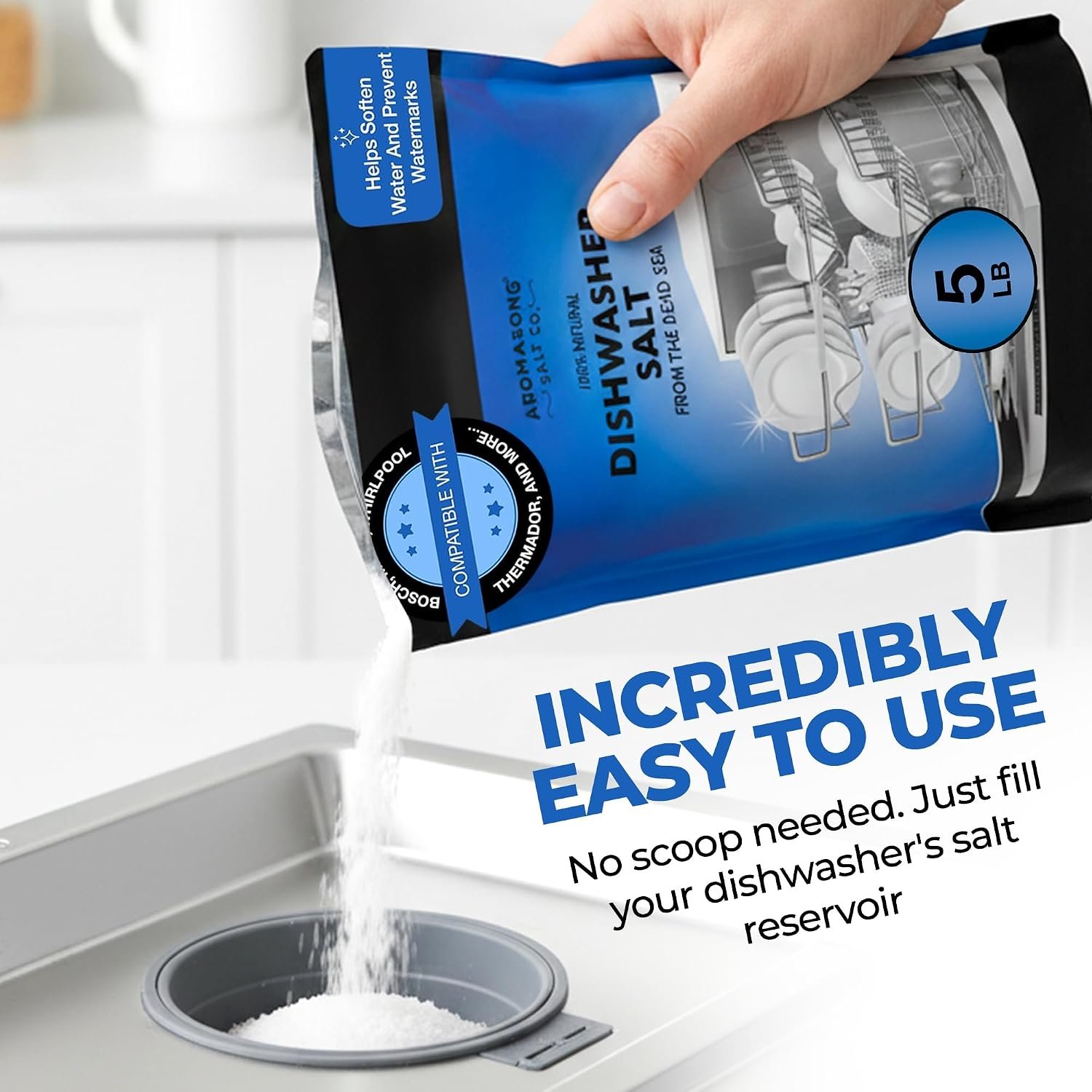 Aromasong Dishwasher Salt 10 LB - 100% Natural Water Softening Agent Compatible with Bosch, Miele, Whirlpool, Thermador and Mor... For Cleaner Dishes & Washer Reactivation (packaging may vary) - Image 6