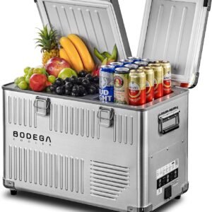 BODEGA 53 Quart (50L) Portable Car Refrigerator, 12V Dual Zone Car Fridge Freezer, Lightweight Aluminum Electric Cooler with Compressor, -4°F to 68°F, DC/AC for Truck, RV, Camping, Van, Home Use