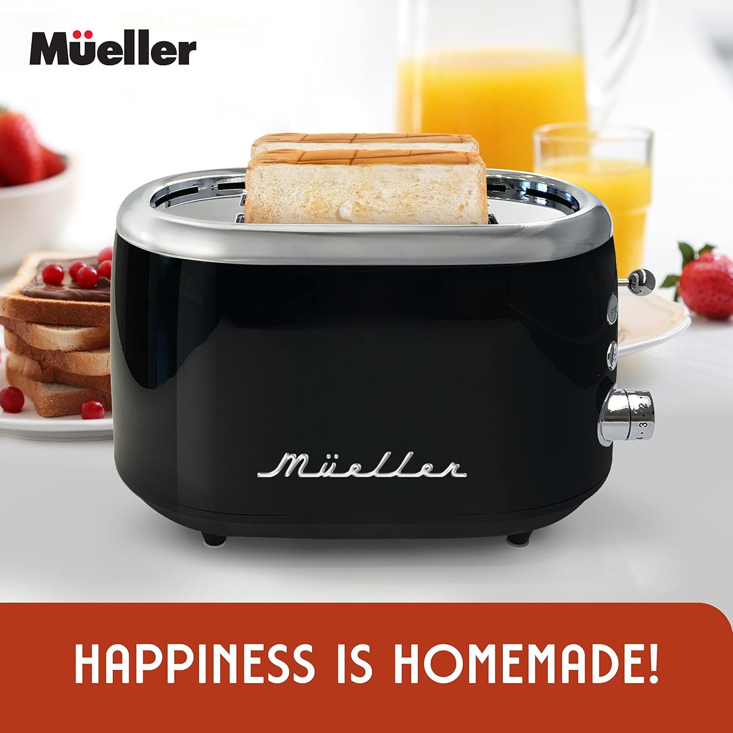 MUELLER HOME Retro Toaster 2 Slice, 7 Browning Levels | 3 Functions (Reheat, Defrost, Cancel), Stainless Steel Features, Removable Crumb Tray, Under Base Cord Storage, - Image 9