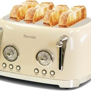Savania 4-Slice Stainless Steel Wide Slot Vintage Bread Toaster (Beige-4 slice)