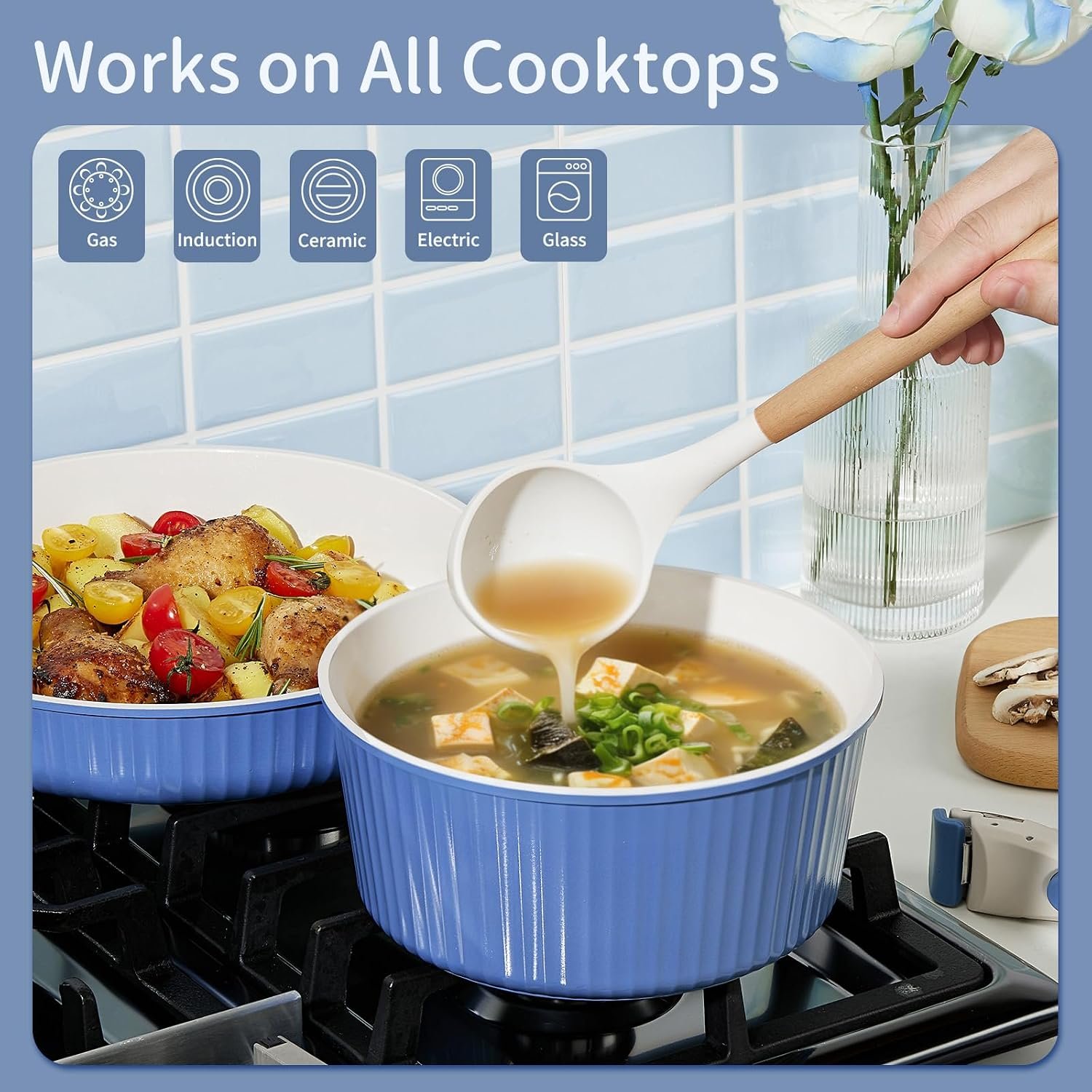 KOCH SYSTEME CS 19 Piece Pots and Pans Set with Detachable Handle, Nonstick Removable Handle Ceramic Cookware Set, Induction Kitchen Stackable Set, Dishwasher & Oven Safe, PFAS PTFE PFOA Free - Image 8