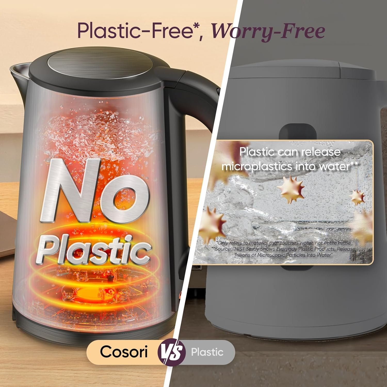 COSORI Electric Tea Kettles for Boiling Water, 1.5L Automatic Shut Off & Boil-Dry Protection, BPA Free, Silver - Image 4
