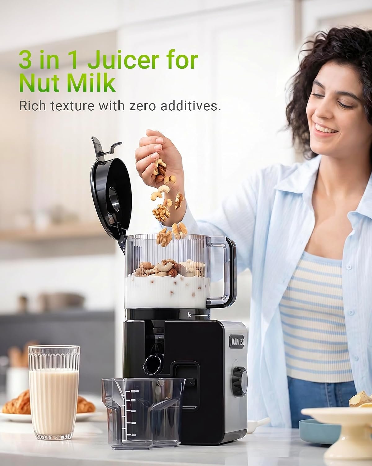 Juicer Machine, 6.5" Large Feed Chute Cold Press Juicer with 350W, Slow Masticating Juicer for Whole Vegetables & Fruits, High Juice Yield, Easy to Clean, Black - Image 6