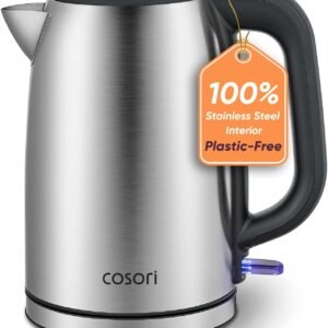 Cosori Stainless Steel Electric Kettle, 1.7L, 1500W, Cordless, Silver | Rapid Boil, Auto Shut-Off, Boil-Dry Protection, Stainless Steel Inner Lid and Spout, Drip-Less Spout, Easy Use and Cleaning