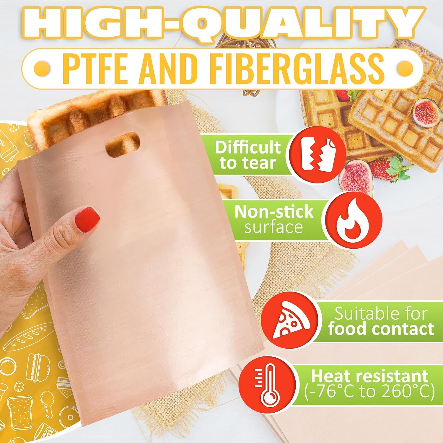 12 Pack Reusable Toaster Bags — Melty Grilled Cheese with Zero Mess, No Burnt Crumbs, Non-Stick, Heat Resistant, Up to 50 Uses, 6.3"x6.3" Panini & Sandwich Pouches for Toaster, Microwave, Oven, Grill - Image 4