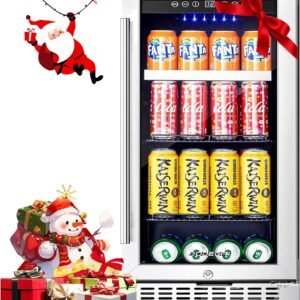 BODEGA Beverage Cooler 15 Inch Hold 100 Cans,Under Counter/Freestanding Beverage Refrigerator Glass Door,Built-In Bar Fridge Perfect For Beer,Soda Drink,Home Use/Basement