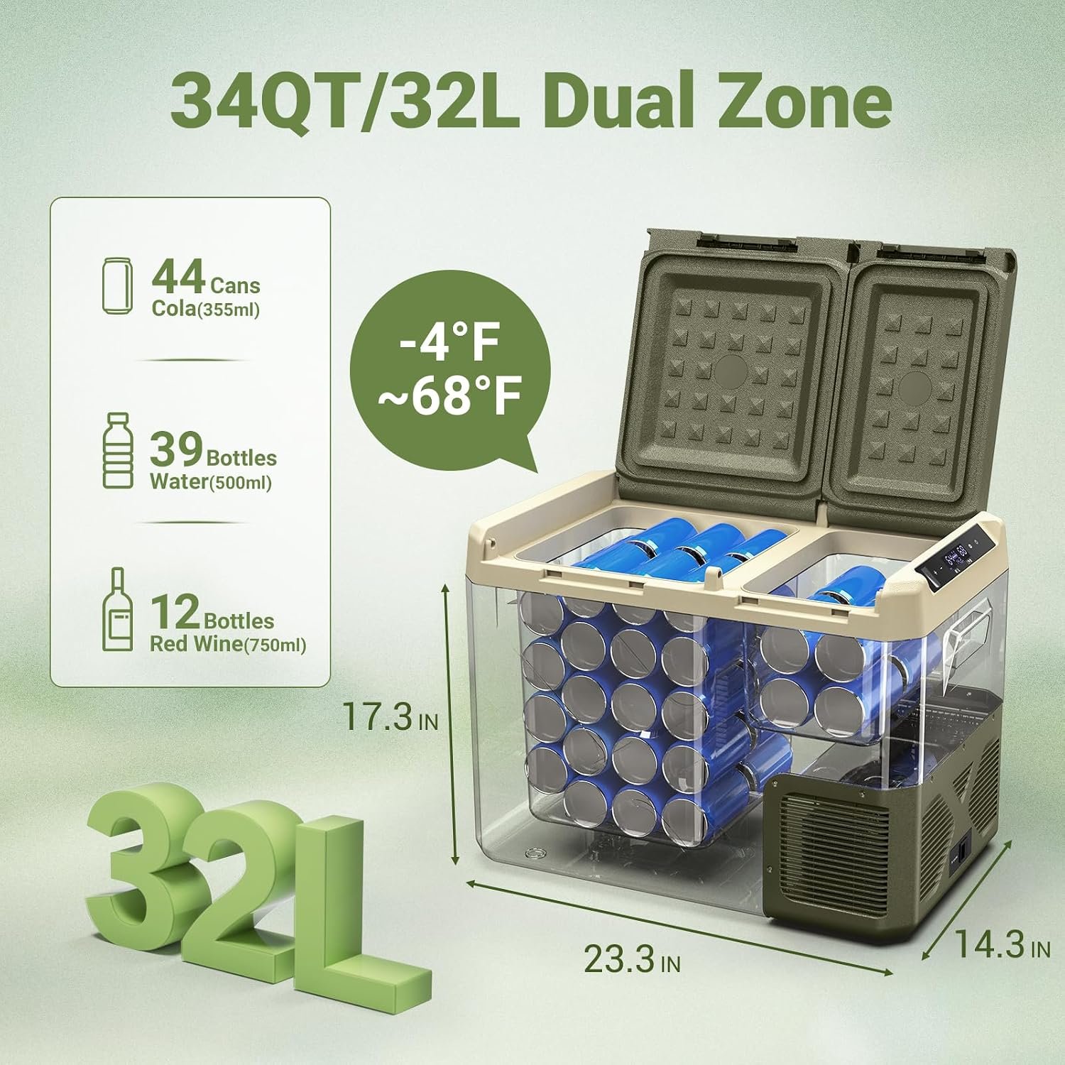 BODEGACOOLER 12 Volt Car Refrigerator, 34Quart (32L) Car Fridge Dual Zone | 12V Portable Freezer APP Control, RV Car Cooler -4℉-68℉ 12/24V DC 100-240V AC for Outdoor Camping Travel Vehicles Home Use - Image 4