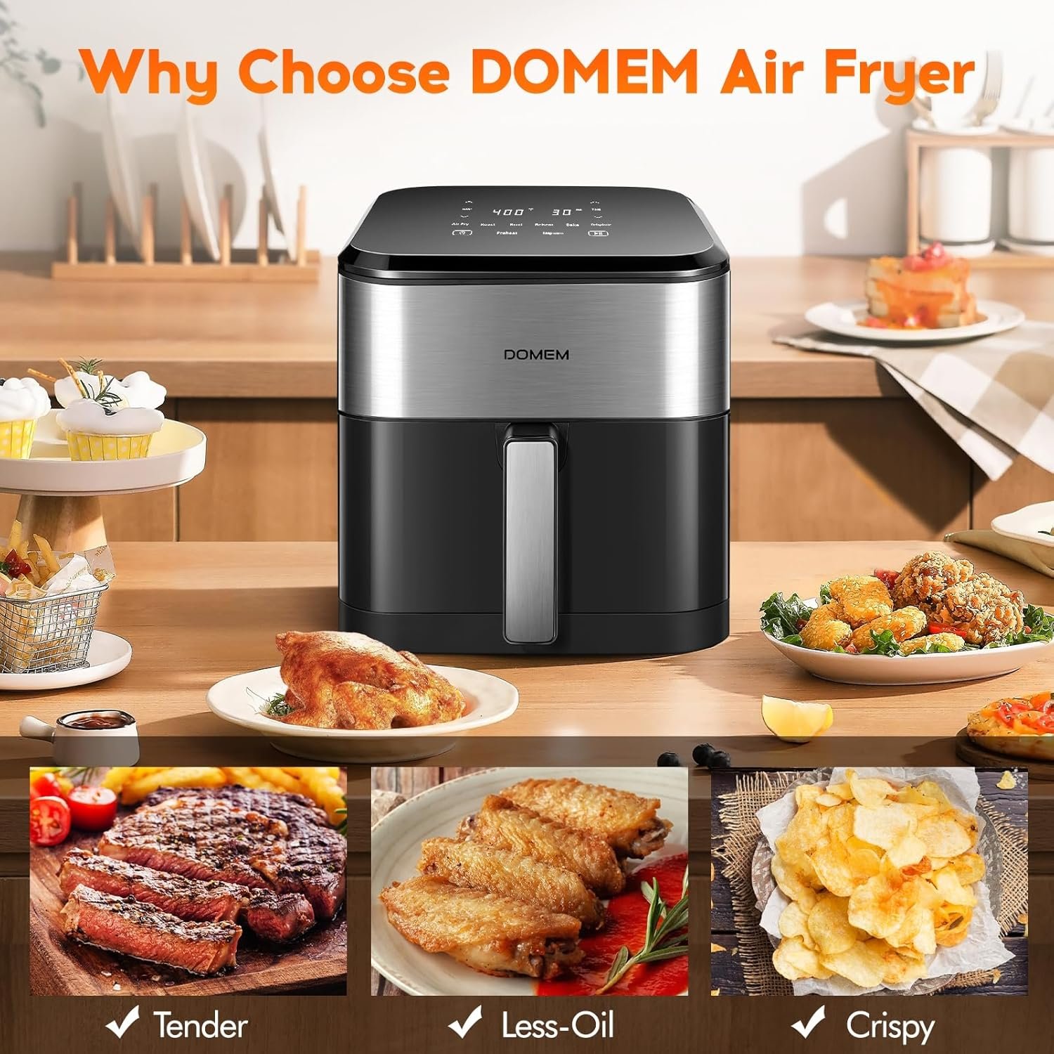 6.2 Qt 1500W Large-Capacity Air Fryer with Non-Stick Basket, 8-in-1 Multi-Function Air Fryer with Preset, Cooker for Healthy and Low-Oil Meals, Convenient Operation - Image 5