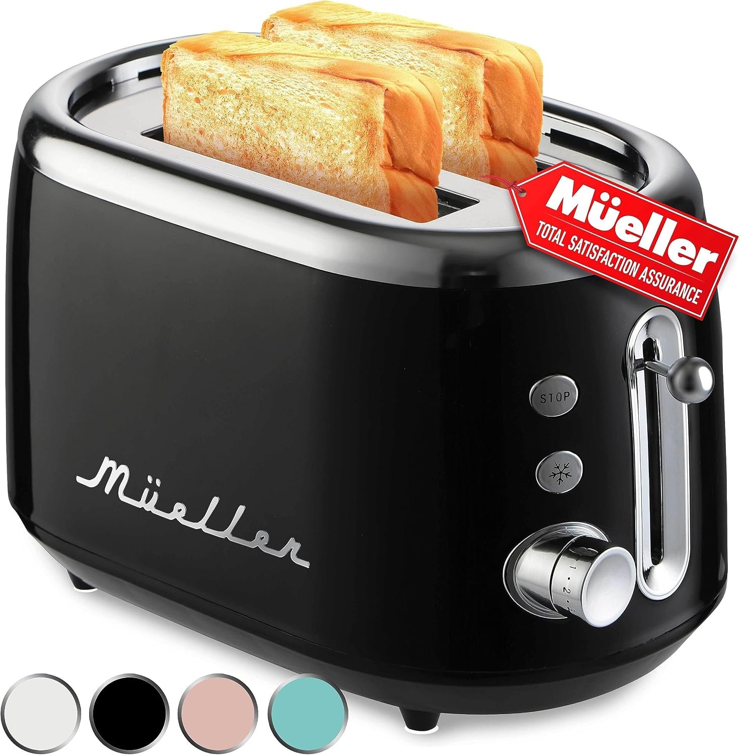 MUELLER HOME Retro Toaster 2 Slice, 7 Browning Levels | 3 Functions (Reheat, Defrost, Cancel), Stainless Steel Features, Removable Crumb Tray, Under Base Cord Storage, - Image 2