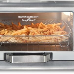 Hamilton Beach Sure-Crisp Air Fryer Toaster Oven with Easy Reach Door, Stainless Steel, 1400W, 6-Slice Countertop Oven, Fits 12″ Pizza, Air Fry, Bake, Broil & Toast, 31523G | Roll-Top Door For Easy Access | Bake, Broil & Toast Functions | 150 to 450ºF Adjustable Temp | Auto Shutoff | Stainless Steel
