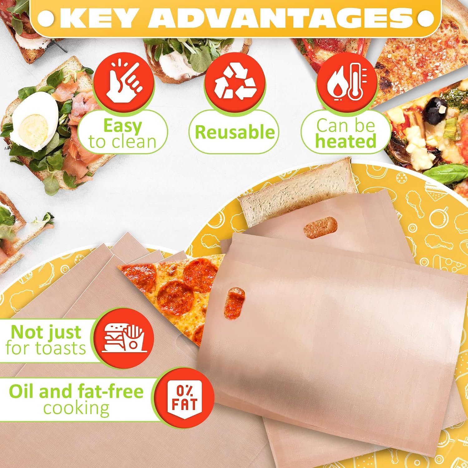 12 Pack Reusable Toaster Bags — Melty Grilled Cheese with Zero Mess, No Burnt Crumbs, Non-Stick, Heat Resistant, Up to 50 Uses, 6.3"x6.3" Panini & Sandwich Pouches for Toaster, Microwave, Oven, Grill - Image 5