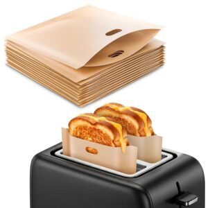 12 Pack Reusable Toaster Bags — Melty Grilled Cheese with Zero Mess, No Burnt Crumbs, Non-Stick, Heat Resistant, Up to 50 Uses, 6.3″x6.3″ Panini & Sandwich Pouches for Toaster, Microwave, Oven, Grill