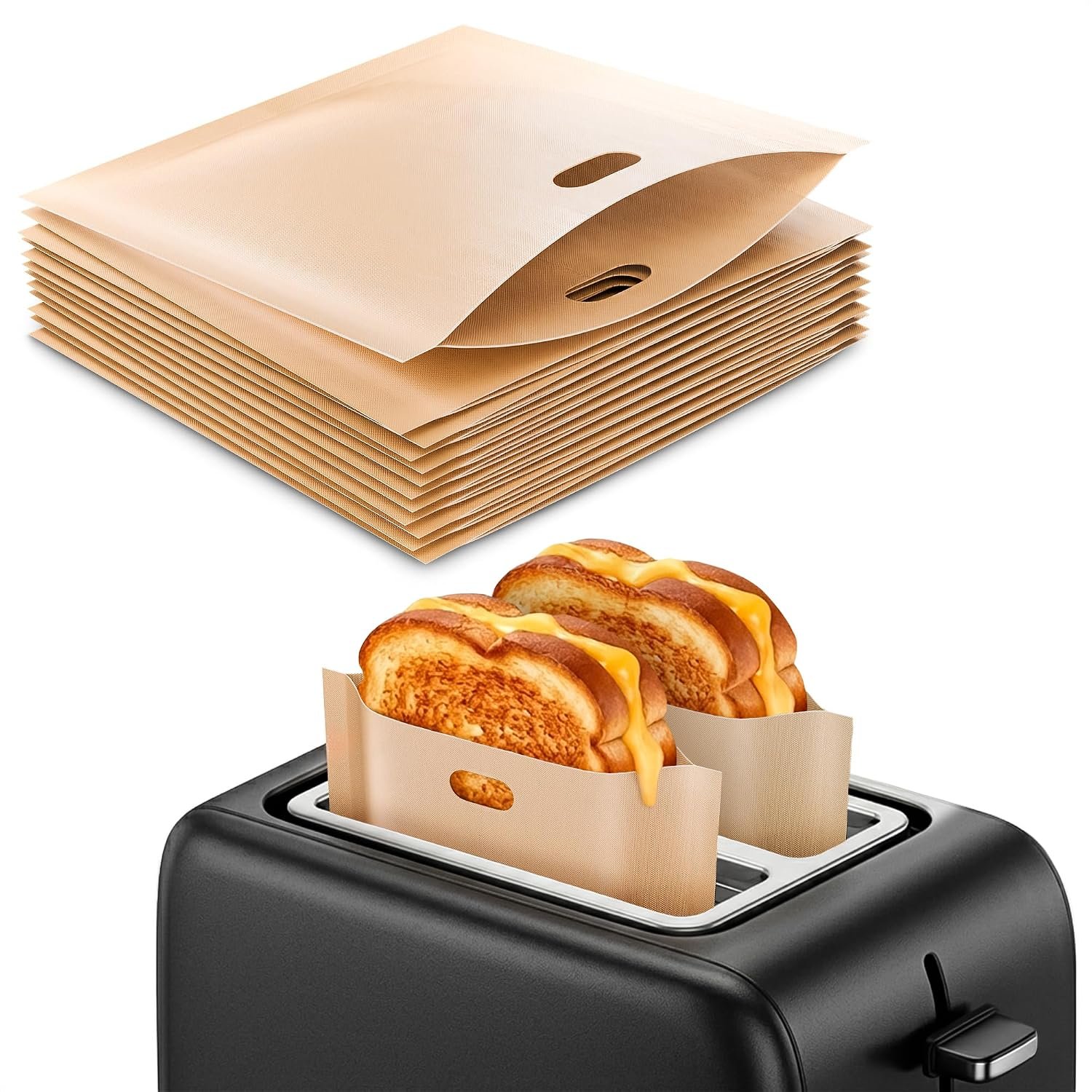 12 Pack Reusable Toaster Bags — Melty Grilled Cheese with Zero Mess, No Burnt Crumbs, Non-Stick, Heat Resistant, Up to 50 Uses, 6.3″x6.3″ Panini & Sandwich Pouches for Toaster, Microwave, Oven, Grill 12 Pack Reusable Toaster Bags — Melty Grilled Cheese with Zero Mess, No Burnt Crumbs, Non-Stick, Heat Resistant, Up to 50 Uses, 6.3″x6.3″ Panini & Sandwich Pouches for Toaster, Microwave, Oven, Grill