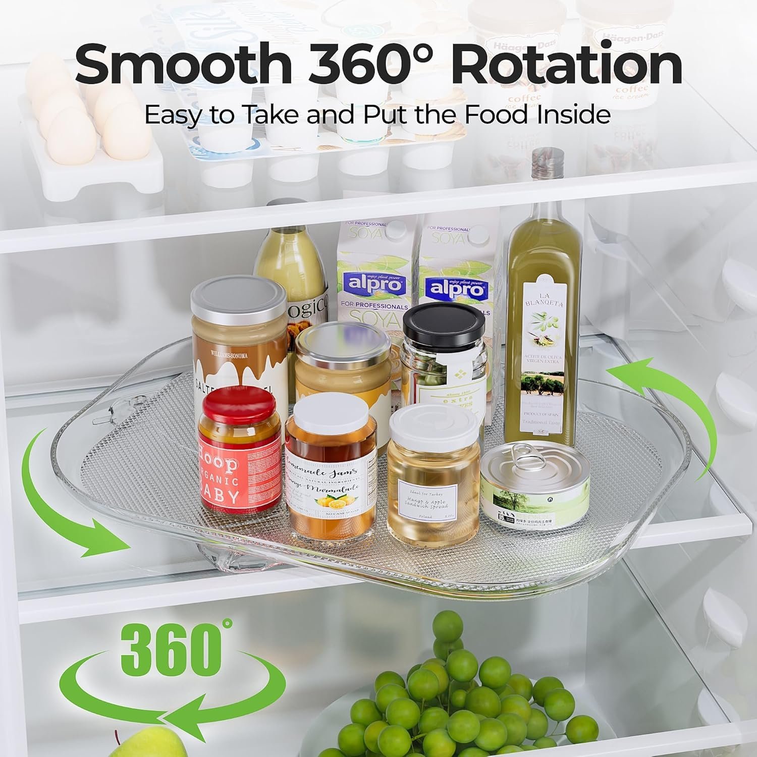 LAMU 14.56''x11'' Lazy Susan Turntable Organizer for Refrigerator, Clear Rectangle Lazy Susan, Condiment Organizer for Fridge Organizers and Storage, Cabinet, Pantry, Countertop, 1 Pack - Image 5