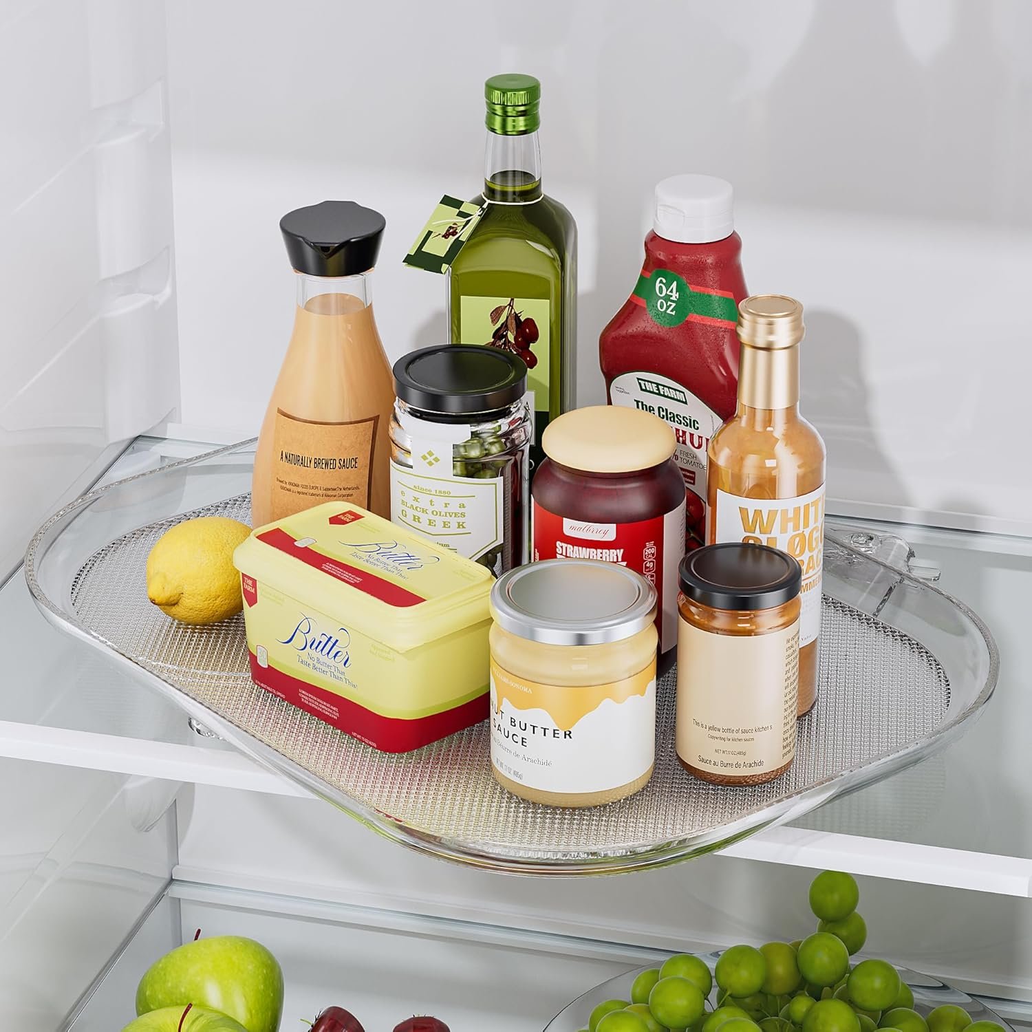 LAMU 14.56''x11'' Lazy Susan Turntable Organizer for Refrigerator, Clear Rectangle Lazy Susan, Condiment Organizer for Fridge Organizers and Storage, Cabinet, Pantry, Countertop, 1 Pack - Image 2