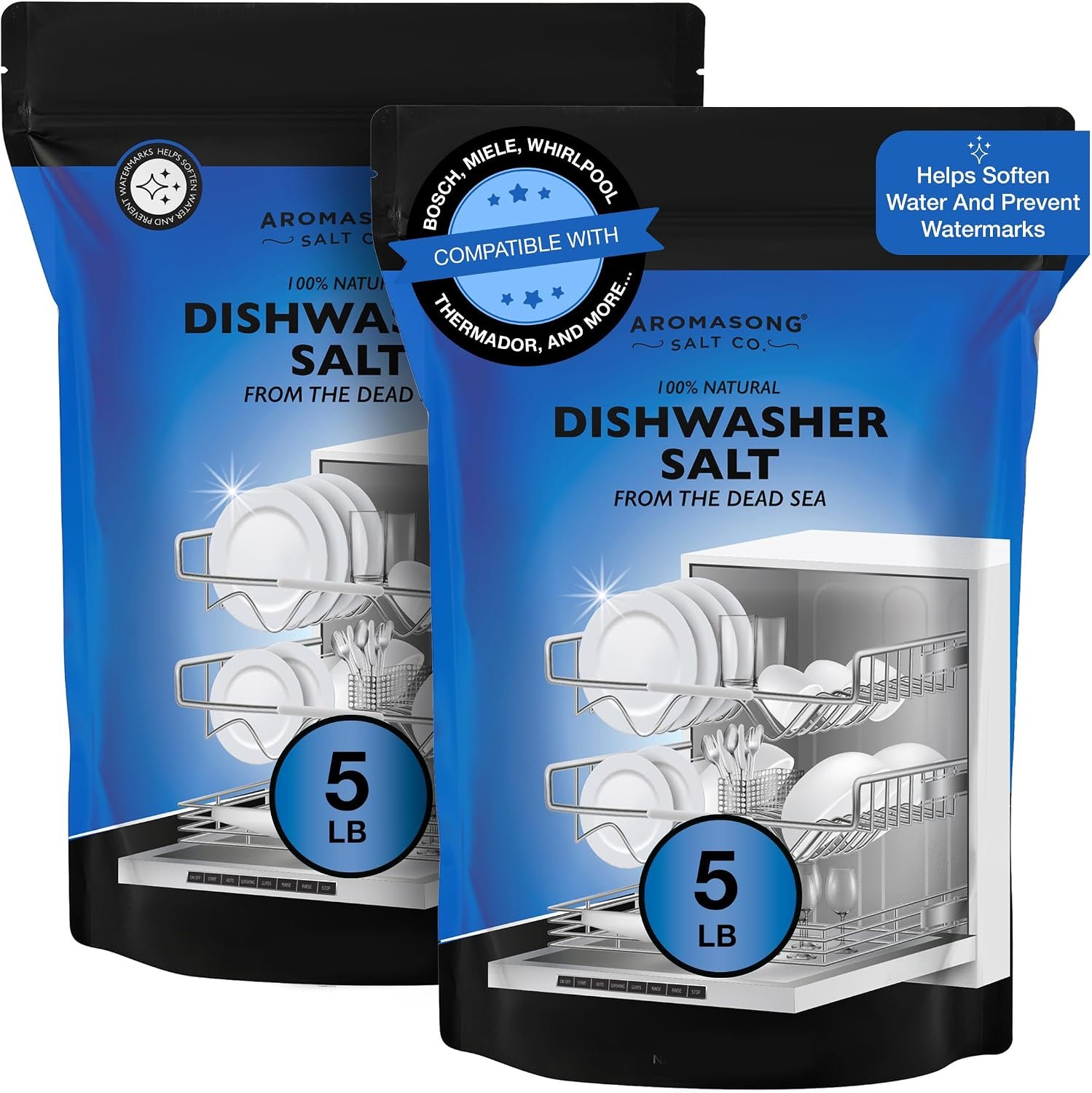 Aromasong Dishwasher Salt 10 LB - 100% Natural Water Softening Agent Compatible with Bosch, Miele, Whirlpool, Thermador and Mor... For Cleaner Dishes & Washer Reactivation (packaging may vary) - Image 2