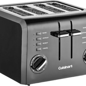 Cuisinart CPT-142BKC 4-Slice Compact Toaster, Black | Cuisinart toaster 4 slice capacity with wide slots, versatile toasting, removable crumb tray & cord wrap, CPT-142BKC