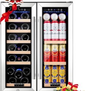 BODEGA Wine and Beverage Cooler – 24 Inch Dual Zone Wine Fridge 57 Cans & 19 Bottle, Compressor Cooling,Built in Under Counter Fridge with Glass Door for Beer Soda Drink Home Bar Office