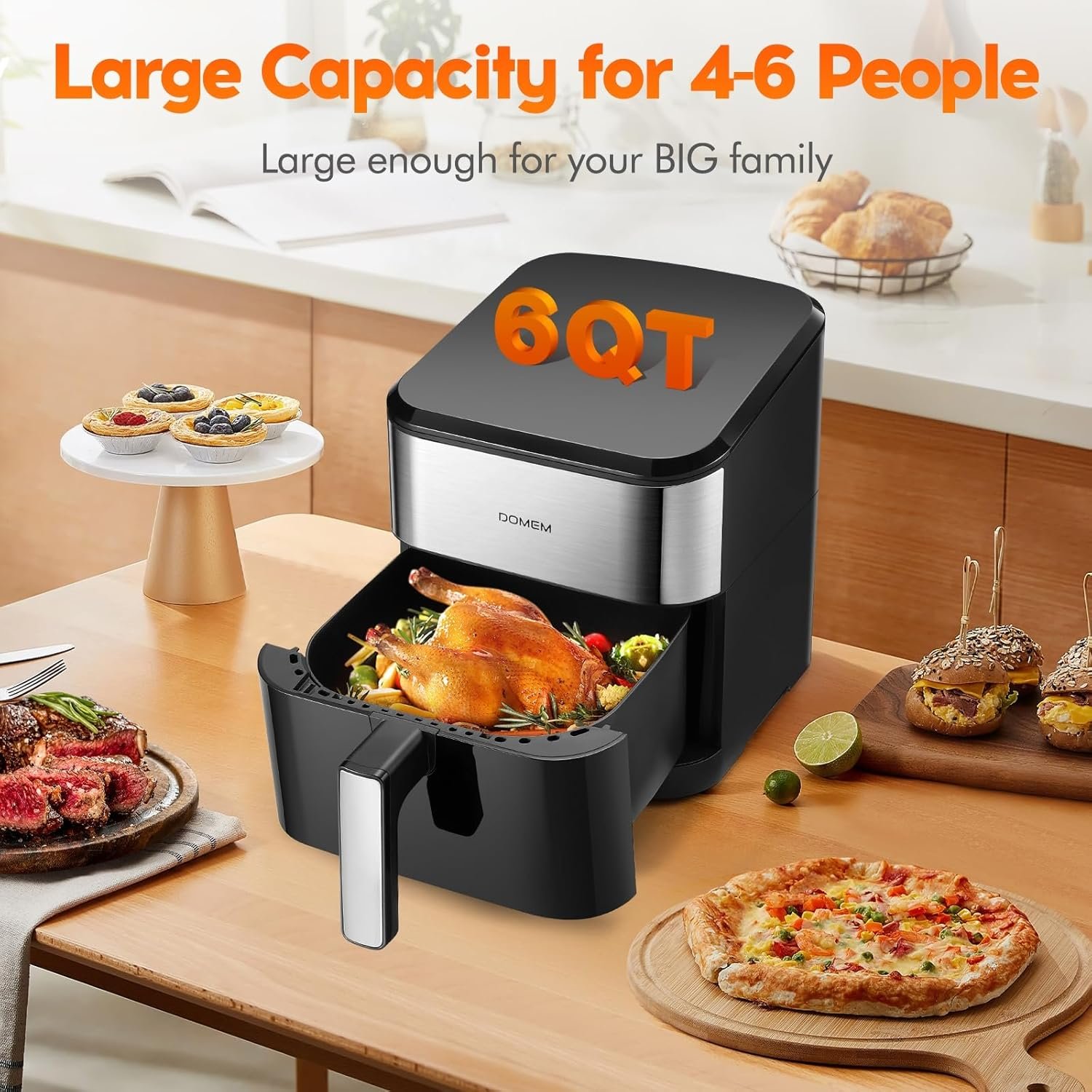 6.2 Qt 1500W Large-Capacity Air Fryer with Non-Stick Basket, 8-in-1 Multi-Function Air Fryer with Preset, Cooker for Healthy and Low-Oil Meals, Convenient Operation - Image 4
