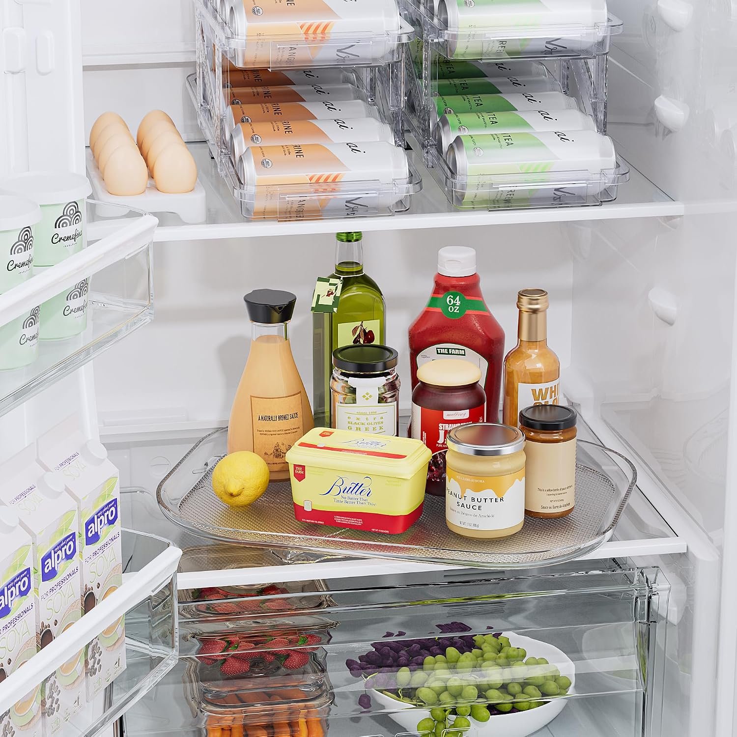 LAMU 14.56''x11'' Lazy Susan Turntable Organizer for Refrigerator, Clear Rectangle Lazy Susan, Condiment Organizer for Fridge Organizers and Storage, Cabinet, Pantry, Countertop, 1 Pack - Image 8