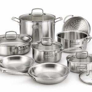 Cuisinart 11-piece stainless steel cookware set with pots, pans, lids and steamer insert