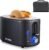 2 Slice Toaster with Cover,KETIAN Retro Stainless Steel Toasters,1.5” Extra Wide Slot,Cancel Bagel Defrost Reheat Functions, 6 Toast Browning Settings, Removable Crumb Tray,Black