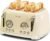 Savania 4-Slice Stainless Steel Wide Slot Vintage Bread Toaster (Beige-4 slice)
